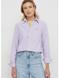 Bavlnená košeľa Polo Ralph Lauren dámska,fialová farba,voľný strih,s klasickým golierom,211932521