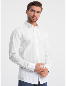 Ombre Clothing Pánska klasická bavlnená košeľa SLIM FIT s mikro vzorom - biela V1 OM-SHCS-0156