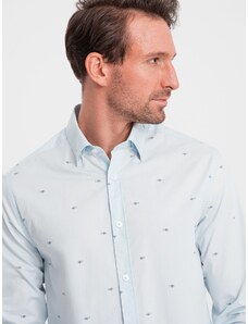 Ombre Clothing Klasická pánska bavlnená košeľa SLIM FIT zo sieťoviny - modrá V4 OM-SHCS-0156