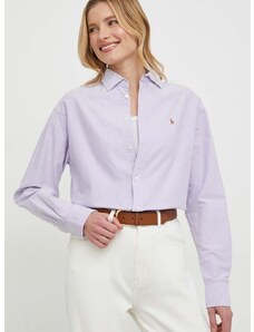 Bavlnená košeľa Polo Ralph Lauren dámska,fialová farba,voľný strih,s klasickým golierom,211931064