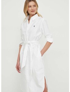 Bavlnené šaty Polo Ralph Lauren biela farba, mini, rovný strih