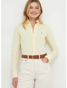 Bavlnená košeľa Polo Ralph Lauren dámska, žltá farba, regular, s klasickým golierom, 211924258
