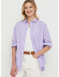 Bavlnená košeľa Polo Ralph Lauren dámska,fialová farba,voľný strih,s klasickým golierom,211910743