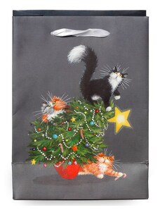 Darčeková taška mačky a stromček - vianočné, veľkosť M