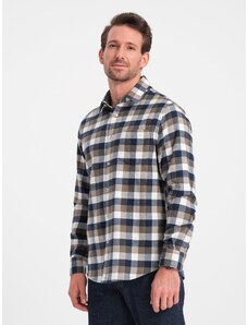 Ombre Clothing Klasická pánska flanelová košeľa z bavlny - hnedá a námornícka V1 OM-SHCS-0157