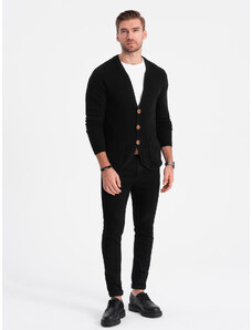 Ombre Clothing Pánsky štruktúrovaný sveter s vreckami - čierny V1 OM-SWCD-0109