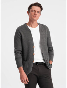 Ombre Clothing Štruktúrovaný pánsky sveter s vreckami - grafitový melír V2 OM-SWCD-0109