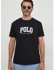 Bavlnené tričko Polo Ralph Lauren pánsky,čierna farba,s potlačou,710934714
