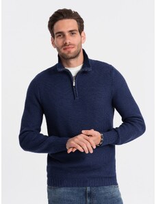 Ombre Clothing Pánsky pletený sveter so stojačikom - tmavomodrý V7 OM-SWZS-0105