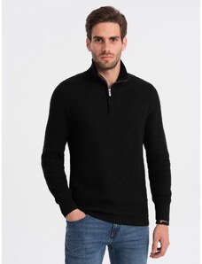 Ombre Clothing Pánsky pletený sveter so stojatým golierom - čierny V3 OM-SWZS-0105