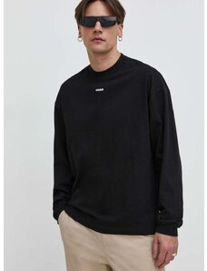 Bavlnené tričko s dlhým rukávom HUGO čierna farba,jednofarebný,50511029