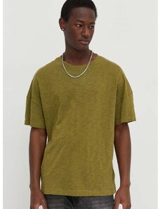 Bavlnené tričko American Vintage pánsky, zelená farba, jednofarebný