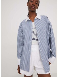 Košeľa Abercrombie & Fitch dámska, tmavomodrá farba, voľný strih, s klasickým golierom