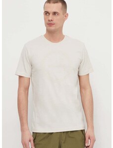 Bavlnené tričko EA7 Emporio Armani pánsky, béžová farba, s potlačou