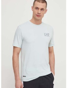 Tričko EA7 Emporio Armani pánsky, tyrkysová farba, s potlačou