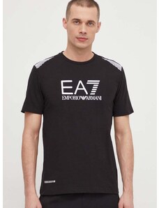 Tričko EA7 Emporio Armani pánsky, čierna farba, s potlačou