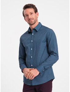 Ombre Clothing Pánske bavlnené vzorované tričko SLIM FIT - modré V4 OM-SHCS-0151