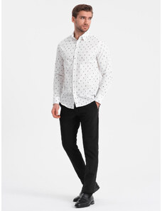 Ombre Clothing Pánske bavlnené tričko SLIM FIT so vzorom - biele V2 OM-SHCS-0151