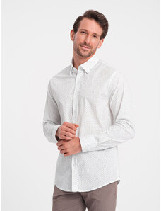 Ombre Clothing Pánska bavlnená košeľa REGULAR FIT s mikro vzorom - biela V1 OM-SHCS-0152