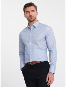 Ombre Clothing Pánska bavlnená košeľa REGULAR FIT s mikro vzorom - svetlomodrá V2 OM-SHCS-0152