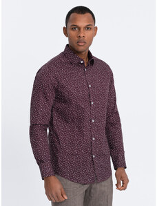 Ombre Clothing Pánska bavlnená vzorovaná košeľa SLIM FIT - bordová V5 OM-SHCS-0151