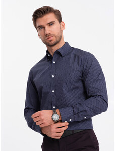 Ombre Men's cotton patterned SLIM FIT shirt - navy blue