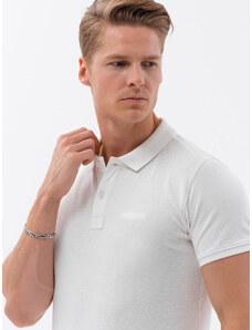 Ombre Clothing Pánske tričko s golierom Sahansan ecru M S1746 V7