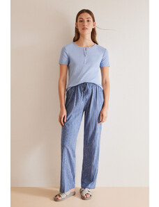 women'secret Modré Henley tričko s krátkym rukávom zo 100% bavlny