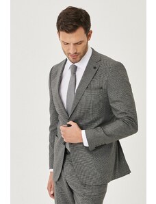 ALTINYILDIZ CLASSICS Pánsky sivo-čierny vlnený oblek Slim Fit Slim Fit so vzorom