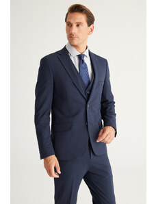 ALTINYILDIZ CLASSICS Pánsky kockovaný oblek s jednofarebným golierom a vestou Recycle Slim Fit Slim Fit