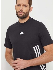 Bavlnené tričko adidas pánske, čierna farba, s potlačou, IX5196