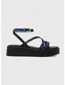 Kožené sandále Tommy Hilfiger TH STRAP PLATFORM dámske, čierna farba, na platforme, FW0FW07728
