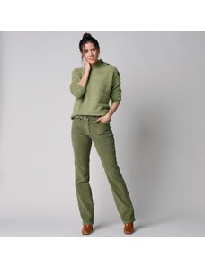 Blancheporte Rovné menčestrové nohavice mechovo zelená 036