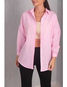 armonika Women's Powder Pink Oversize Long Basic Shirt