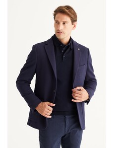 AC&Co / Altınyıldız Classics Men's Navy Blue Slim Fit Slim Fit Mono Collar Cotton Patterned Blazer Jacket