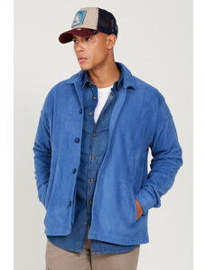 AC&Co / Altınyıldız Classics Men's Indigo Oversize Loose Fit Classic Collar Anti-Pilling Winter Comfortable Fleece Shirt.