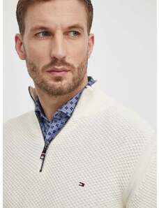 Bavlnený sveter Tommy Hilfiger béžová farba, tenký, s polorolákom