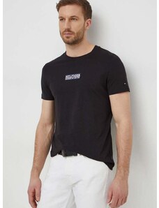 Bavlnené tričko Tommy Hilfiger pánsky,čierna farba,s potlačou,MW0MW34387
