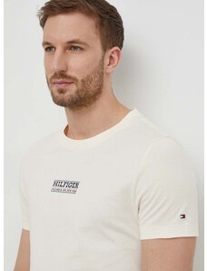 Bavlnené tričko Tommy Hilfiger pánsky, béžová farba, s potlačou, MW0MW34387