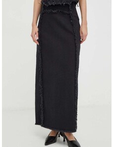 Rifľová sukňa Gestuz čierna farba, maxi, rovný strih, 10908698