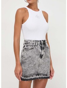 Rifľová sukňa Guess CARLA šedá farba, mini, rovný strih, W4RD0G D56B3