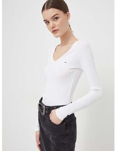Tričko s dlhým rukávom Tommy Jeans dámsky,biela farba,DW0DW17990