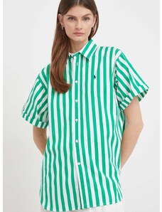 Bavlnená košeľa Polo Ralph Lauren dámska, zelená farba, voľný strih, s klasickým golierom, 211925085