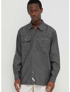 Rifľová košeľa Levi's pánska, šedá farba, voľný strih, s klasickým golierom