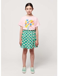 Dievčenská bavlnená sukňa Bobo Choses zelená farba, mini, áčkový strih