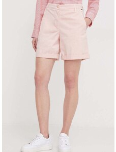 Šortky Tommy Hilfiger dámske, ružová farba, jednofarebné, vysoký pás, WW0WW42457