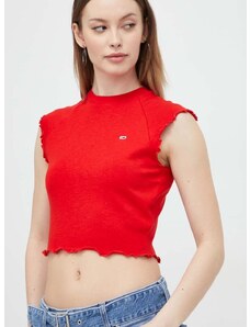 Top Tommy Jeans dámsky,červená farba,DW0DW17884