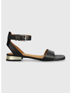 Kožené sandále Tommy Hilfiger TH HARDWARE FLAT SANDAL dámske, čierna farba, FW0FW07733