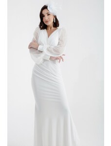Lafaba Women's White Double Breasted Collar Silvery Long Evening Dress