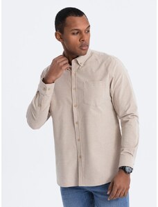 Ombre Clothing Ležérna béžová košeľa s vreckom V1 SHOS-0153